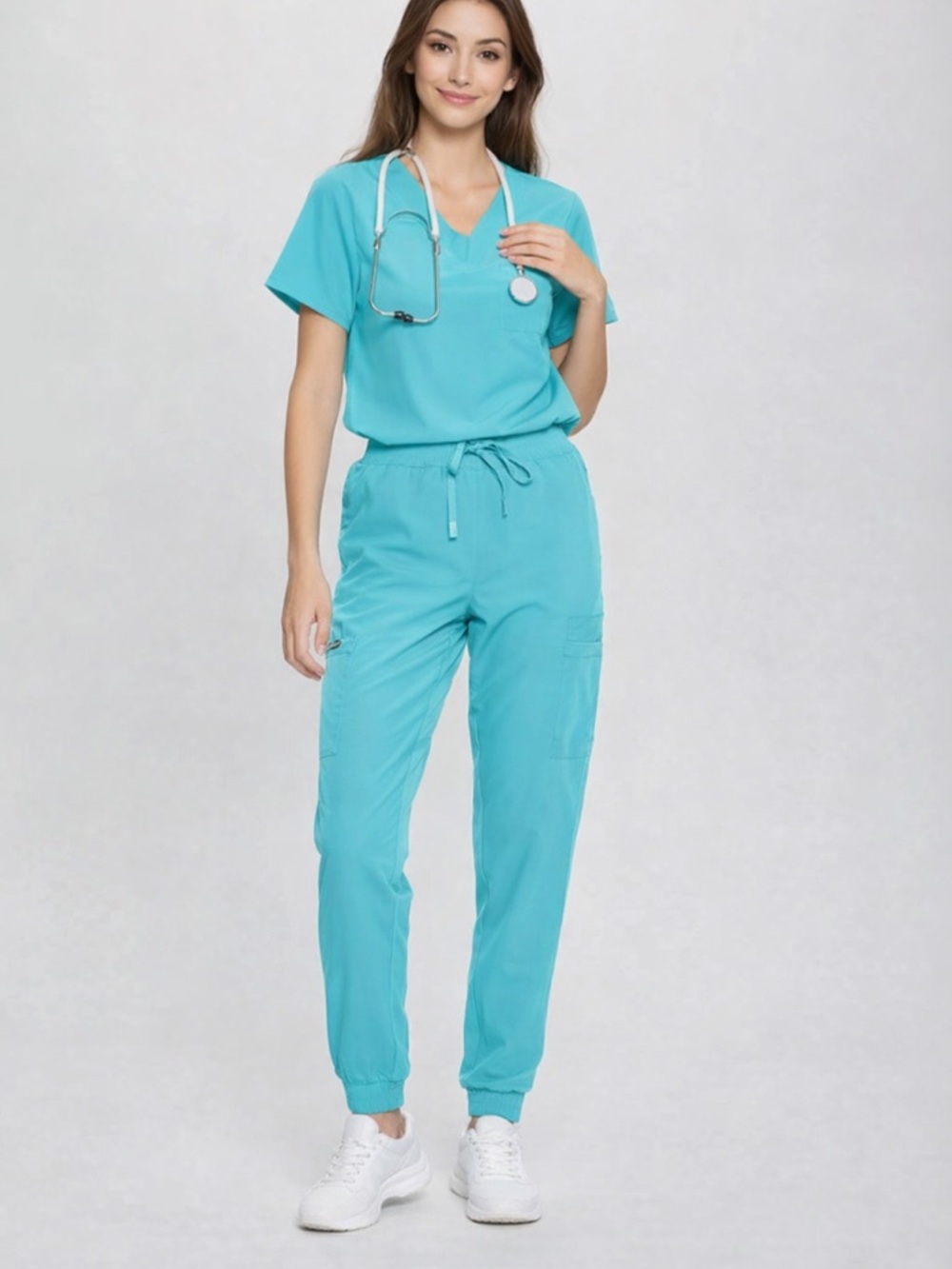 Cozyfit Aqua Blue Women’s Scrub Set - Lightweight Shortsleeve Top & Jogger Pants